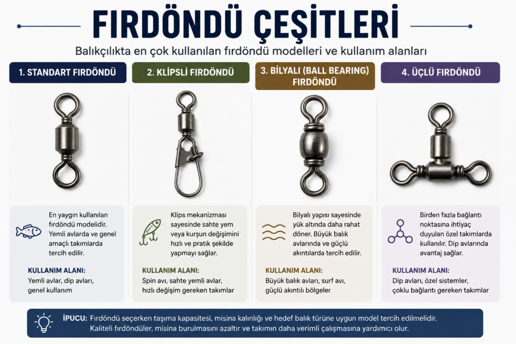 Balıkçılıkta kullanılan en yaygın fırdöndü çeşitleri.