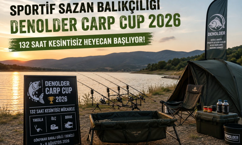 DENOLDER Carp Cup 2026 organizasyonunda göl kenarında kamp kuran sportif sazan balıkçıları