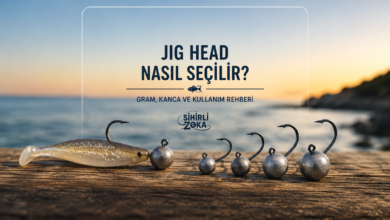Jig Head nasıl seçilir? Farklı gramlarda jig head modelleri ve silikon yem ile hazırlanan rehber görseli.