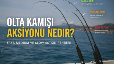 Olta kamışı aksiyonu nedir? Fast Action, Medium Action ve Slow Action kamışların farklarını gösteren infografik.