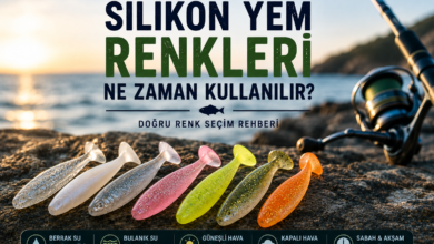 Silikon yem renkleri rehberi. Farklı renklerde silikon yemler ve spin makinesi ile hazırlanan balıkçılık kapak görseli.